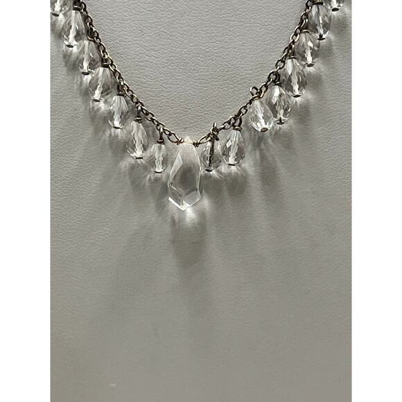 Vintage 925 Sterling Silver Crystal Rock Quartz Teardrop Fringe Necklace 16" - Picture 5 of 13